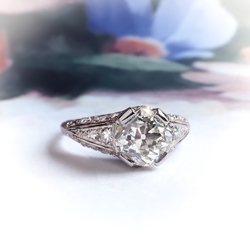 Antique Art Deco 2.37 ct. tw. Diamond Engagement Filigree Ring Platinum