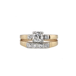 Sweet 1940's Two Tone Diamond Engagement Ring Set 10k/14k
