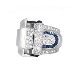 True 1930's 1.50ct t.w. Art Deco Huge Diamond & Sapphire Ring Platinum