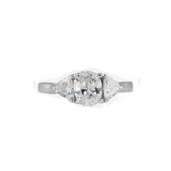 Lovely 1.30ctw Oval & Trillion Three Stone Diamond Engagement Ring Platinum
