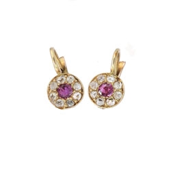 Victorian Ruby & Rose Cut Diamond Drop Earrings 14k