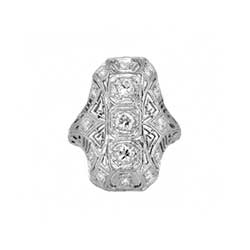 Authentic 1930's Sparkling .95ctw Diamond Filigree Navette Ring Platinum
