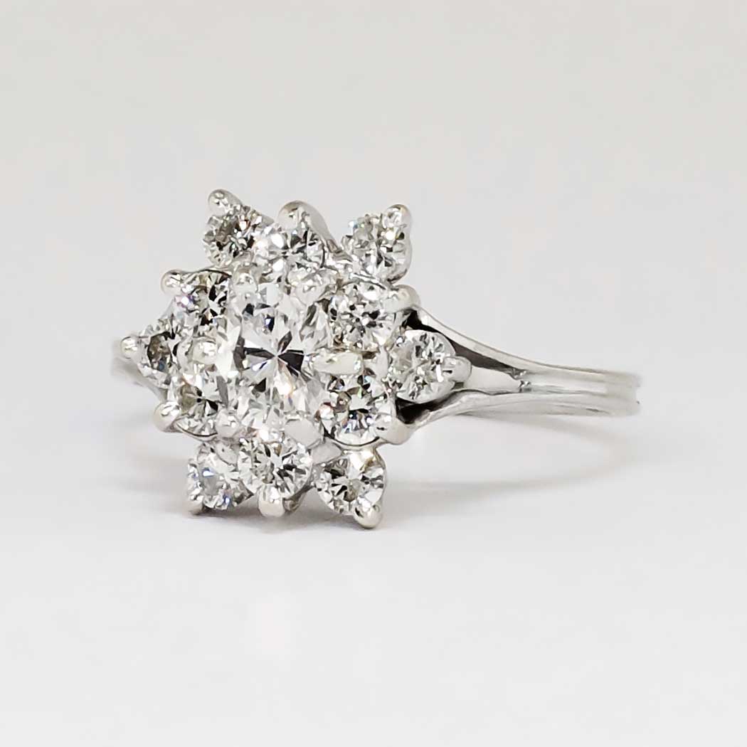 Sweet 1ct t.w. Estate Oval Diamond & Ballerina Diamond Halo Ring 14k