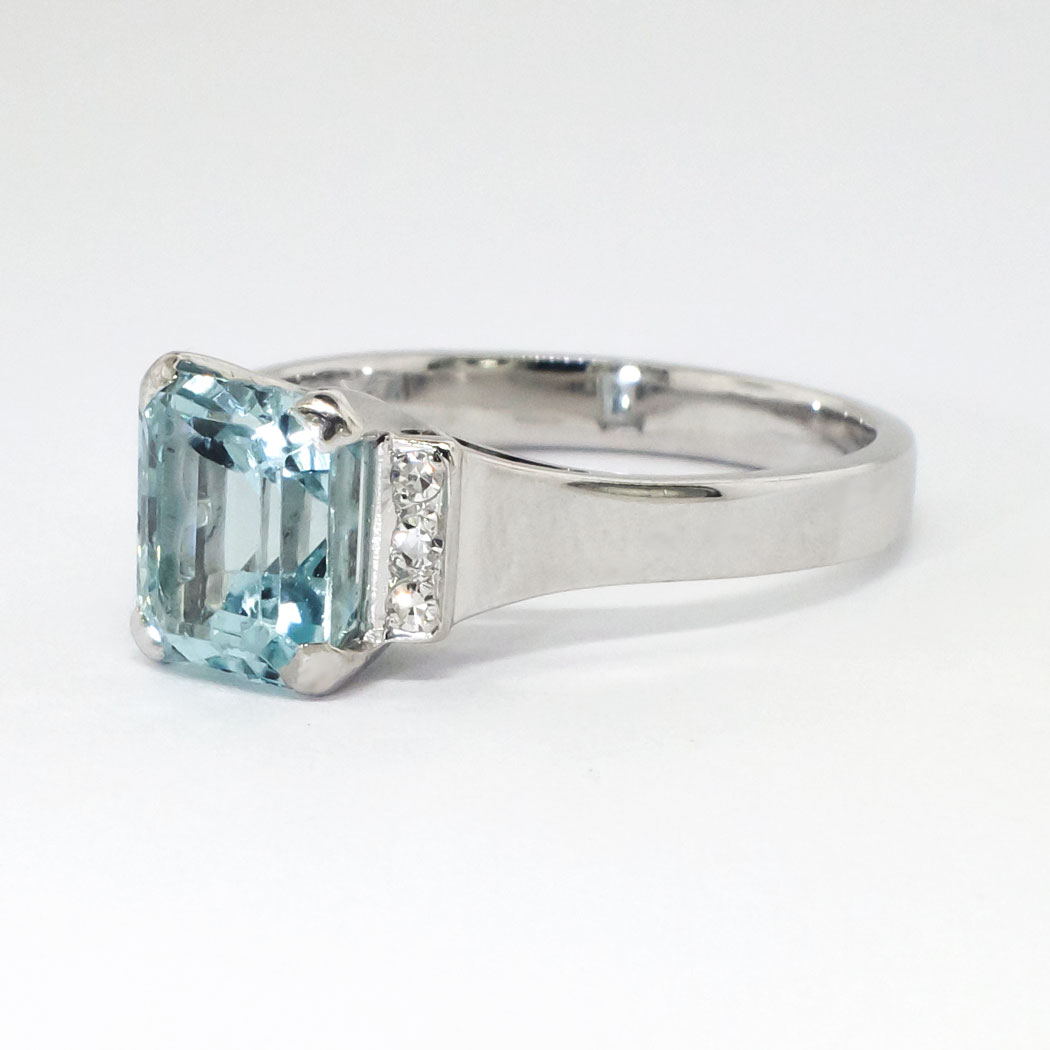Classic 1940's 3.28ct t.w. Emerald Cut Aquamarine & Diamond Ring 18k ...