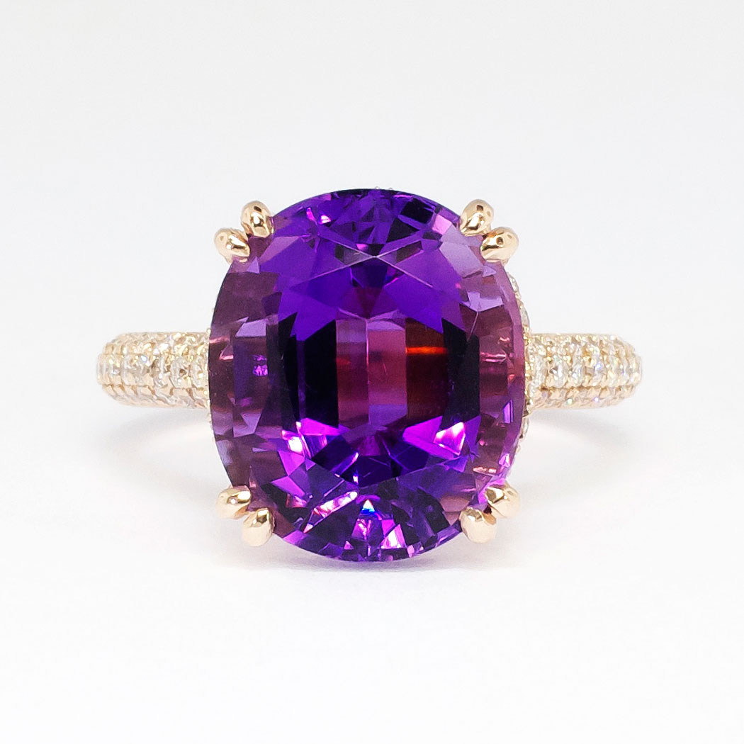 Estate 8.75ct t.w. Amethyst & Pave' Diamond Ring 14k Rose Gold Antique & Estate Jewelry