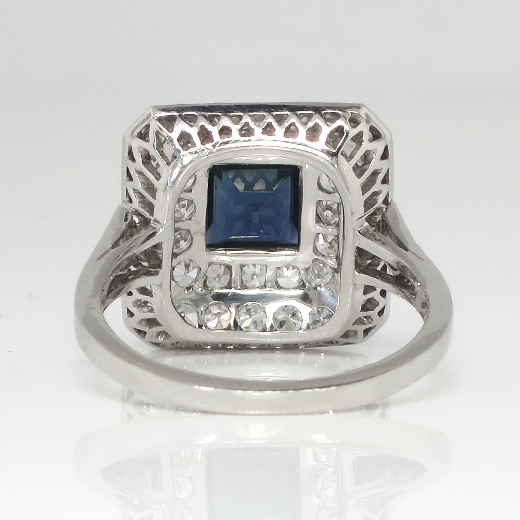 Art Deco 1930's 2.30ct t.w. Sapphire & Diamond Halo FIligree Platinum ...
