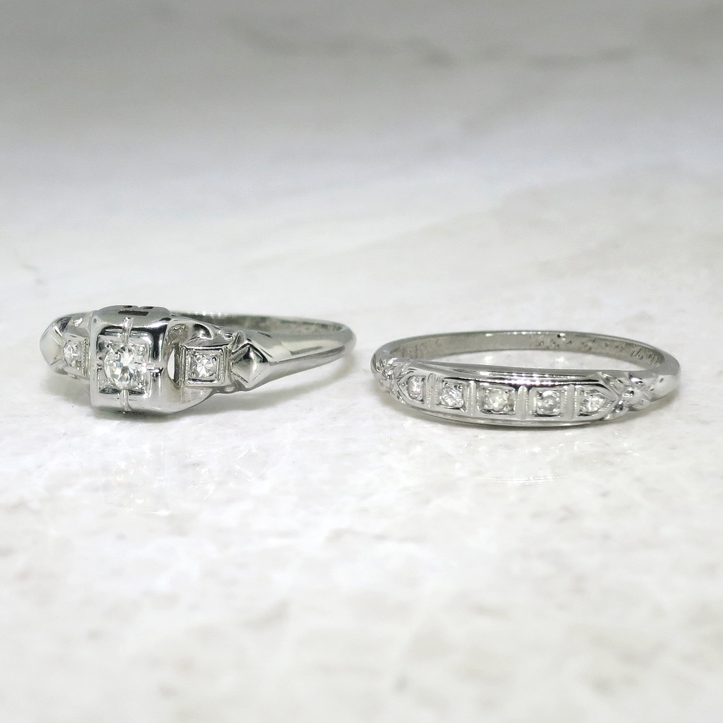 Art Deco 1930�s Engagement Wedding Ring Set .11ct t.w. Old