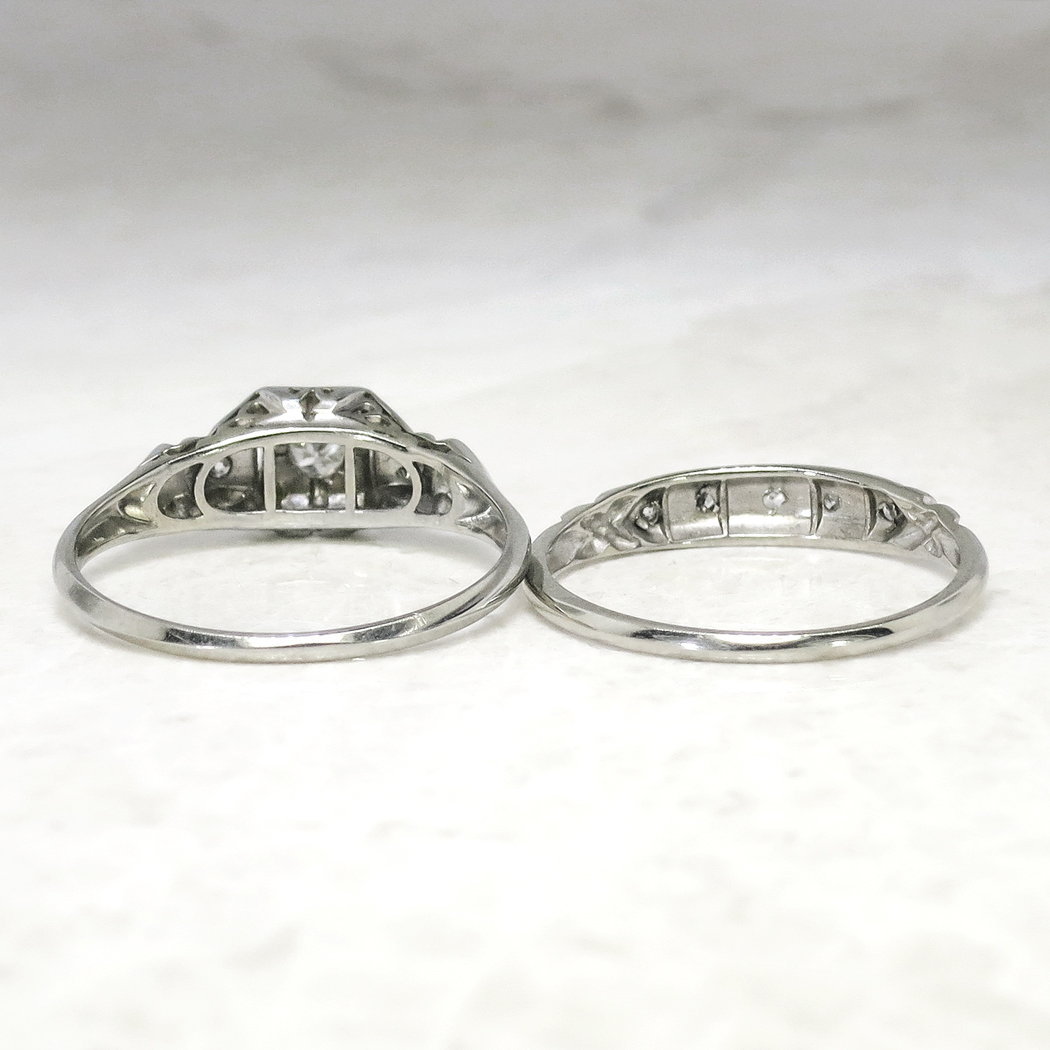 Art Deco 1930�s Engagement Wedding Ring Set .11ct t.w. Old