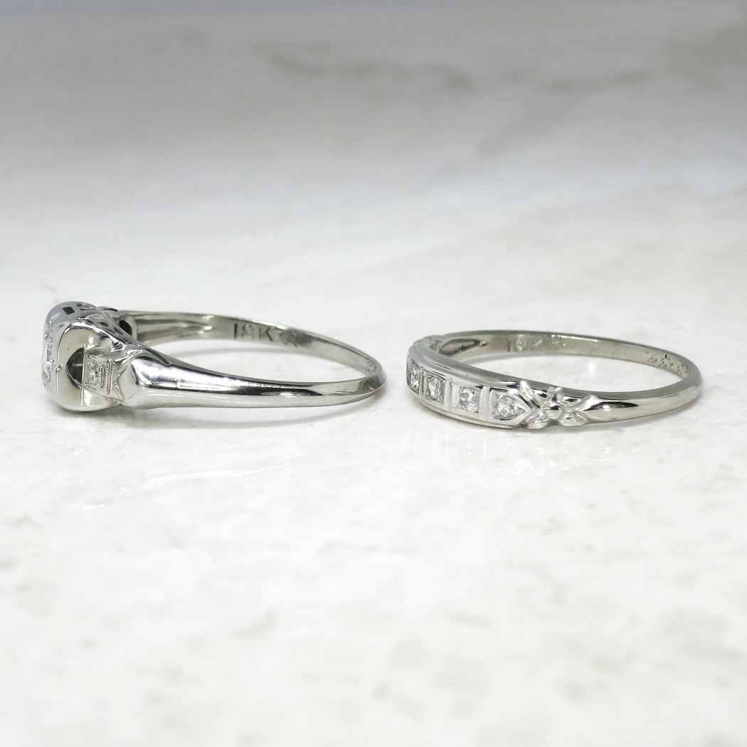 Art Deco 1930�s Engagement Wedding Ring Set .11ct t.w. Old