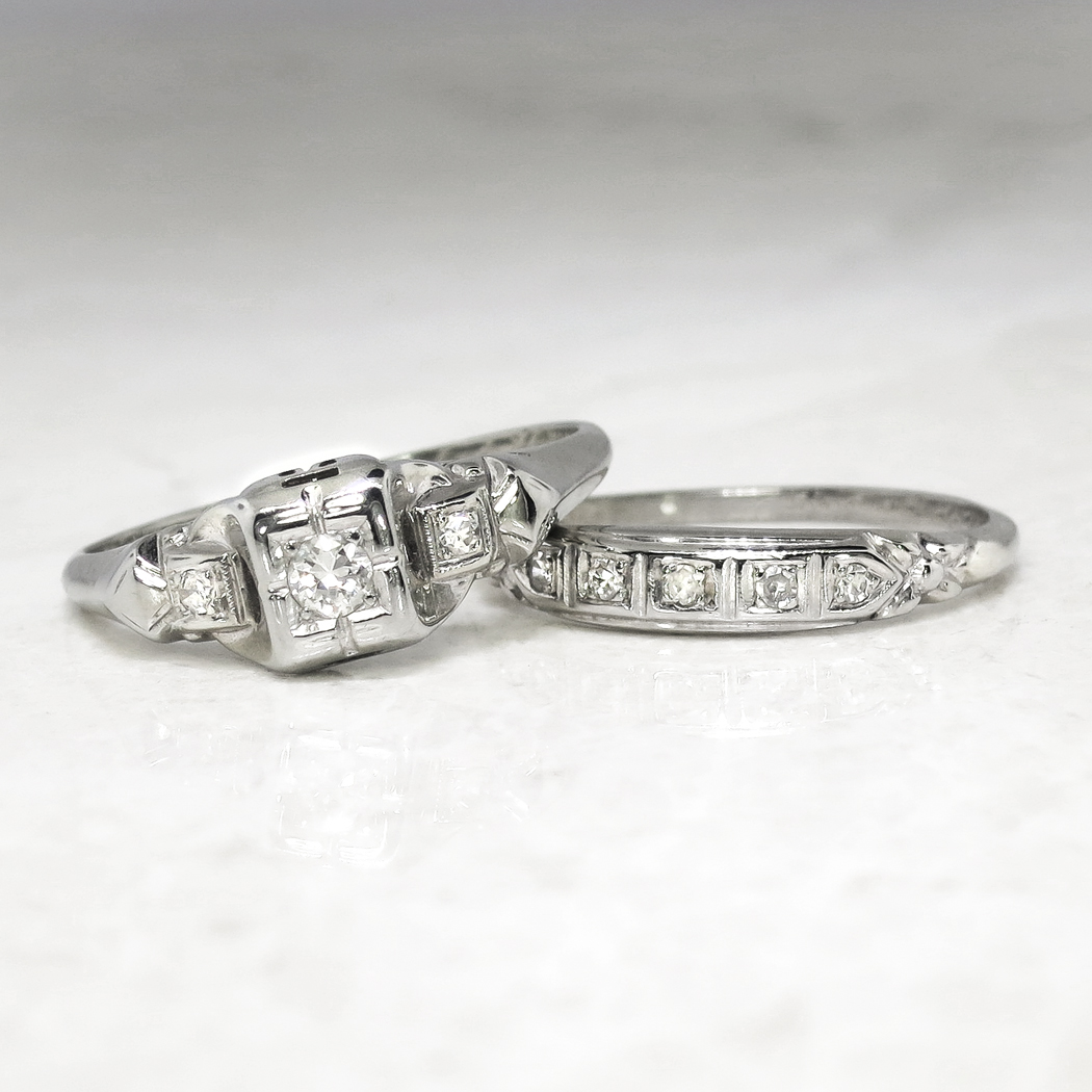 Art Deco 1930�s Engagement Wedding Ring Set .11ct t.w. Old
