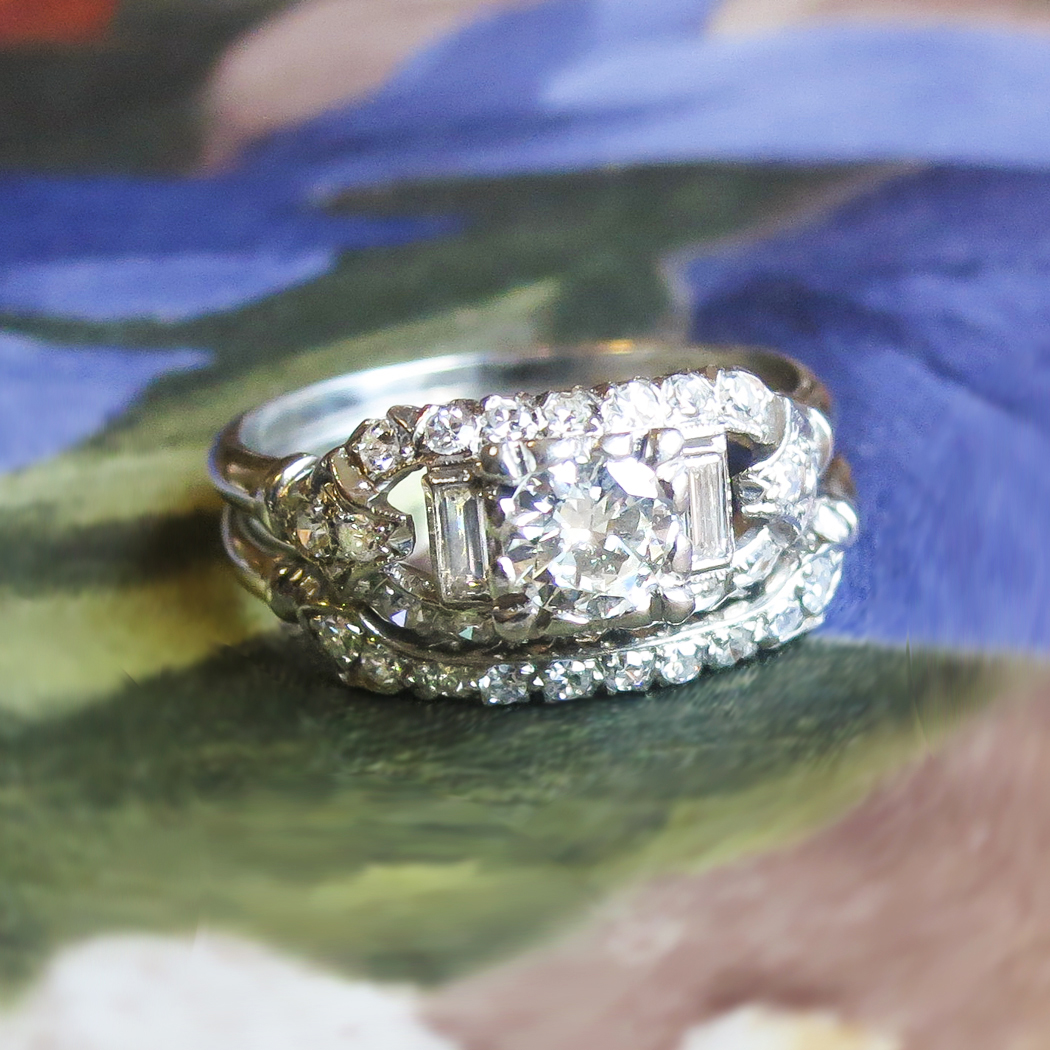 Vintage Art Deco 1930's .81ct t.w. Rare Engagement Wedding Ring Band