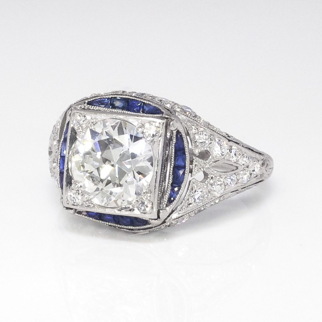 art deco diamond sapphire engagement ring