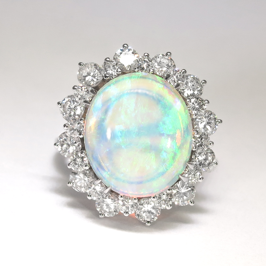 Vintage Estate 1980's 6.62ct t.w. Solid Opal & Diamond Halo Ring 14k ...