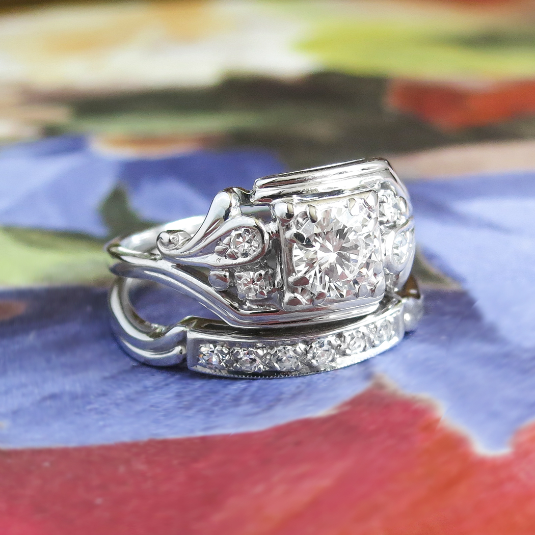 Engagement Rings, 14k White Gold Diamond Engagement Ring, Vintage Diamond  Engagement Ring & Diamond Band, Wedding Sets, Size 4.5, C2632 - Etsy