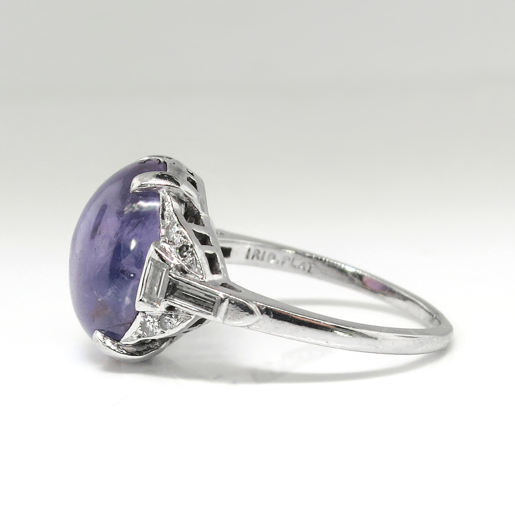 Bague Ancienne Art Déco En Argent Massif - Sertie D'un Verre Violet - Style Années 1930 - Occasion