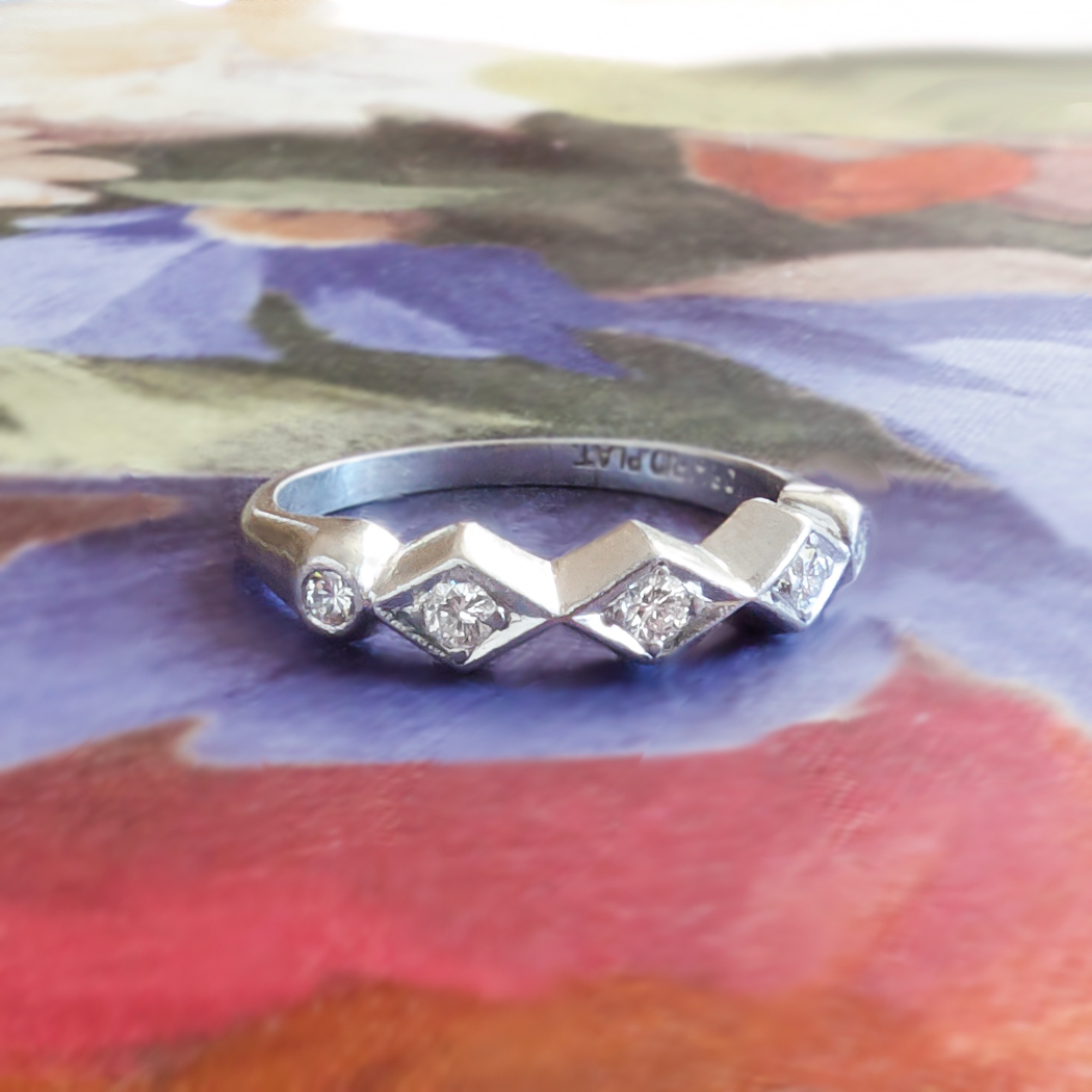 Vintage Retro 1940's Five Stone Diamond Twist Wedding Stacking ...