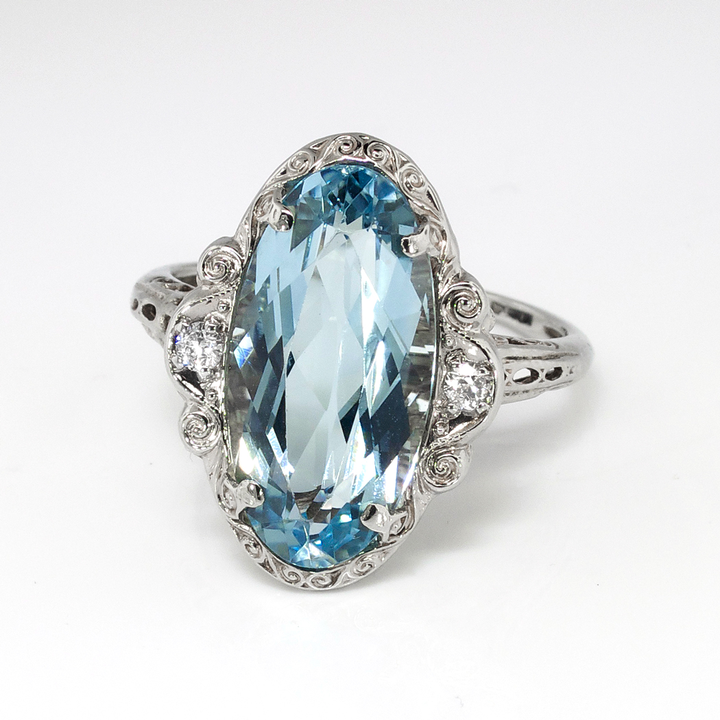 Art Deco Vintage 1930's Oval Aquamarine Diamond Anniversary Engagement ...