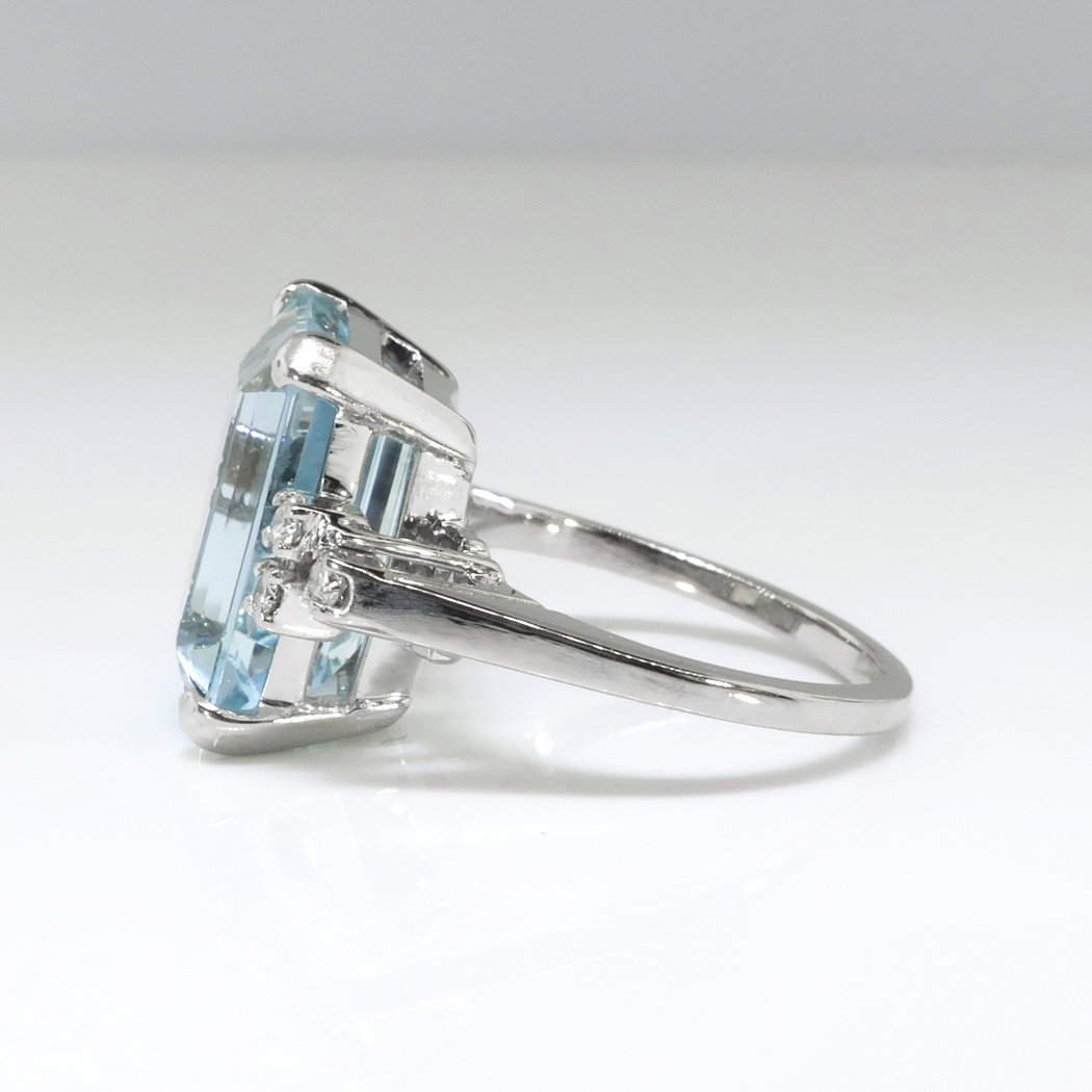 Vintage Emerald Cut Aquamarine Diamond Ring Circa 1970's Ring 14k White ...