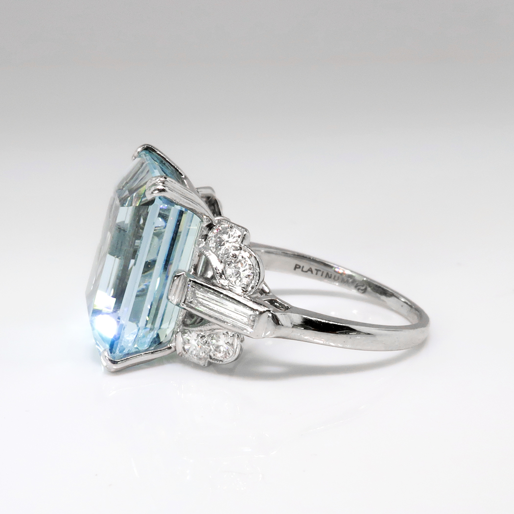 Vintage 8.46ct t.w. Emerald Cut Aquamarine Ring Circa 1940's Diamond ...