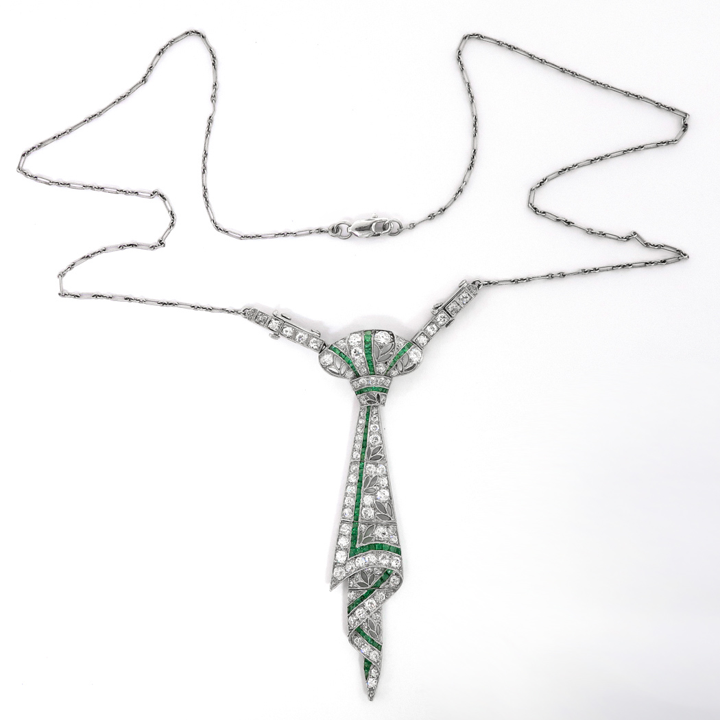 Art Deco Emerald Diamond Necklace 2.55ct t.w. Vintage Circa 1920's Old ...