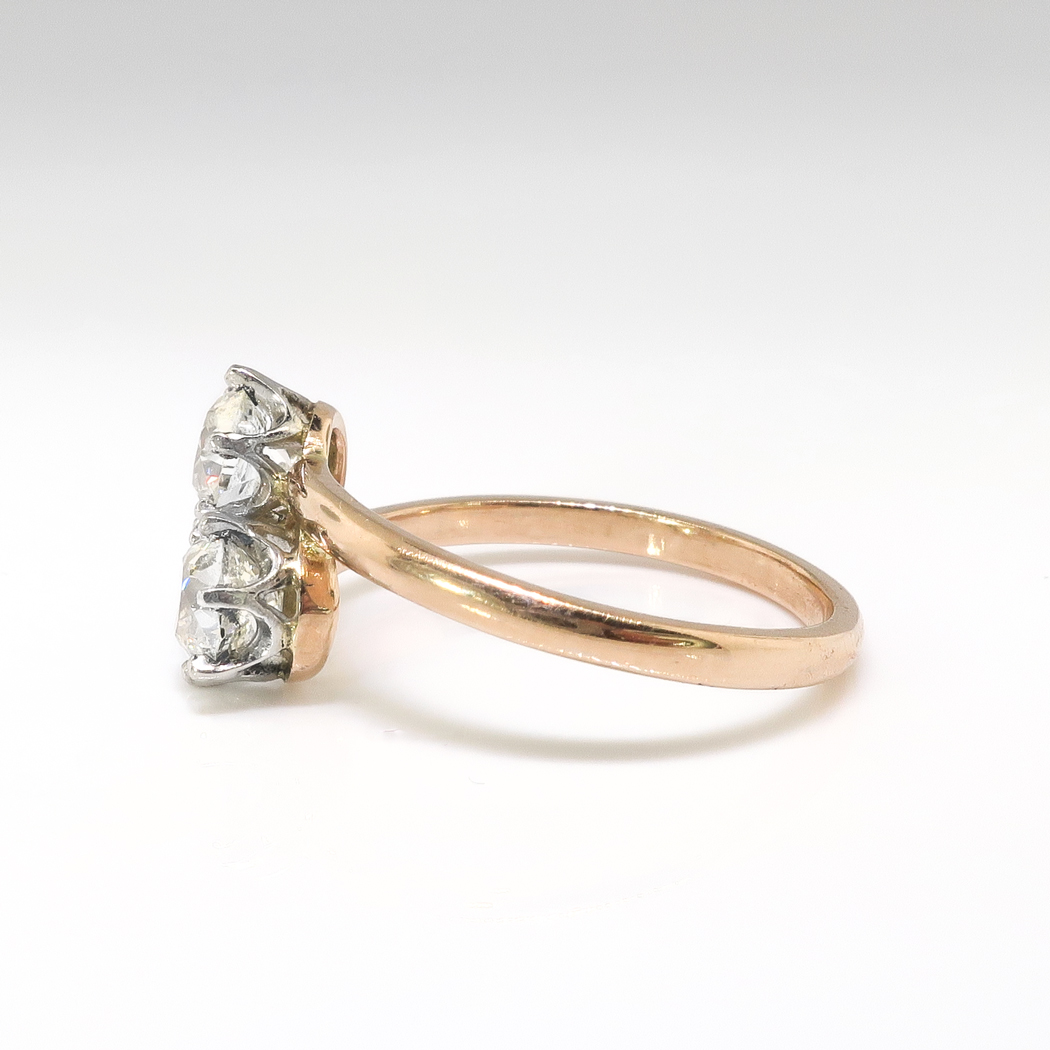 Vintage Toi Et Moi Double Diamond Ring .96ct t.w. Old European Cut ...