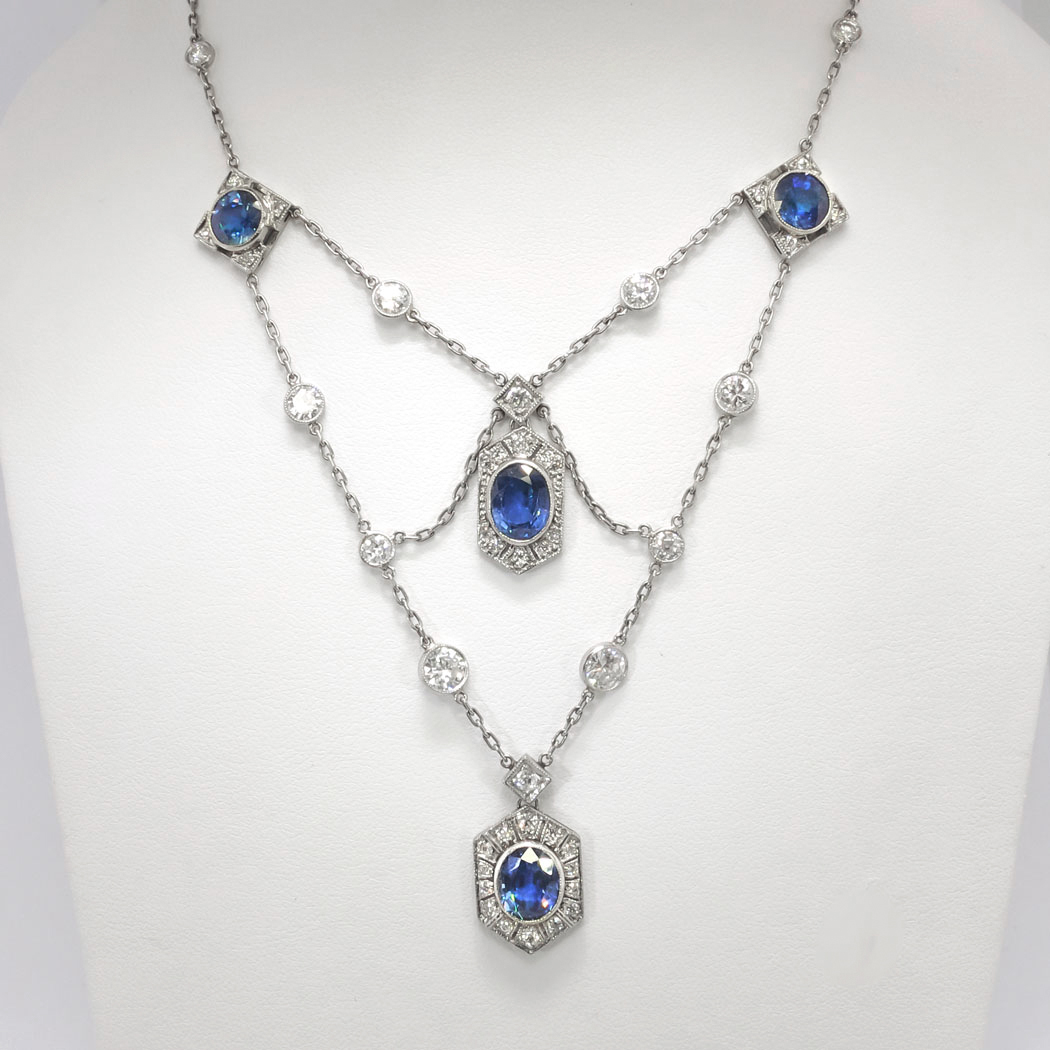 Vintage Tiffany & Co. Blue Sapphire and Diamond Necklace at Susannah Lovis  Jewellers
