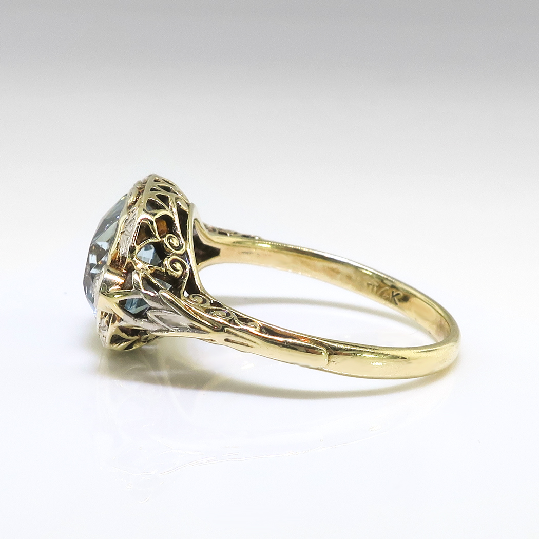Art Deco Aquamarine Diamond Ring Circa 1930's Two Tone Filigree ...