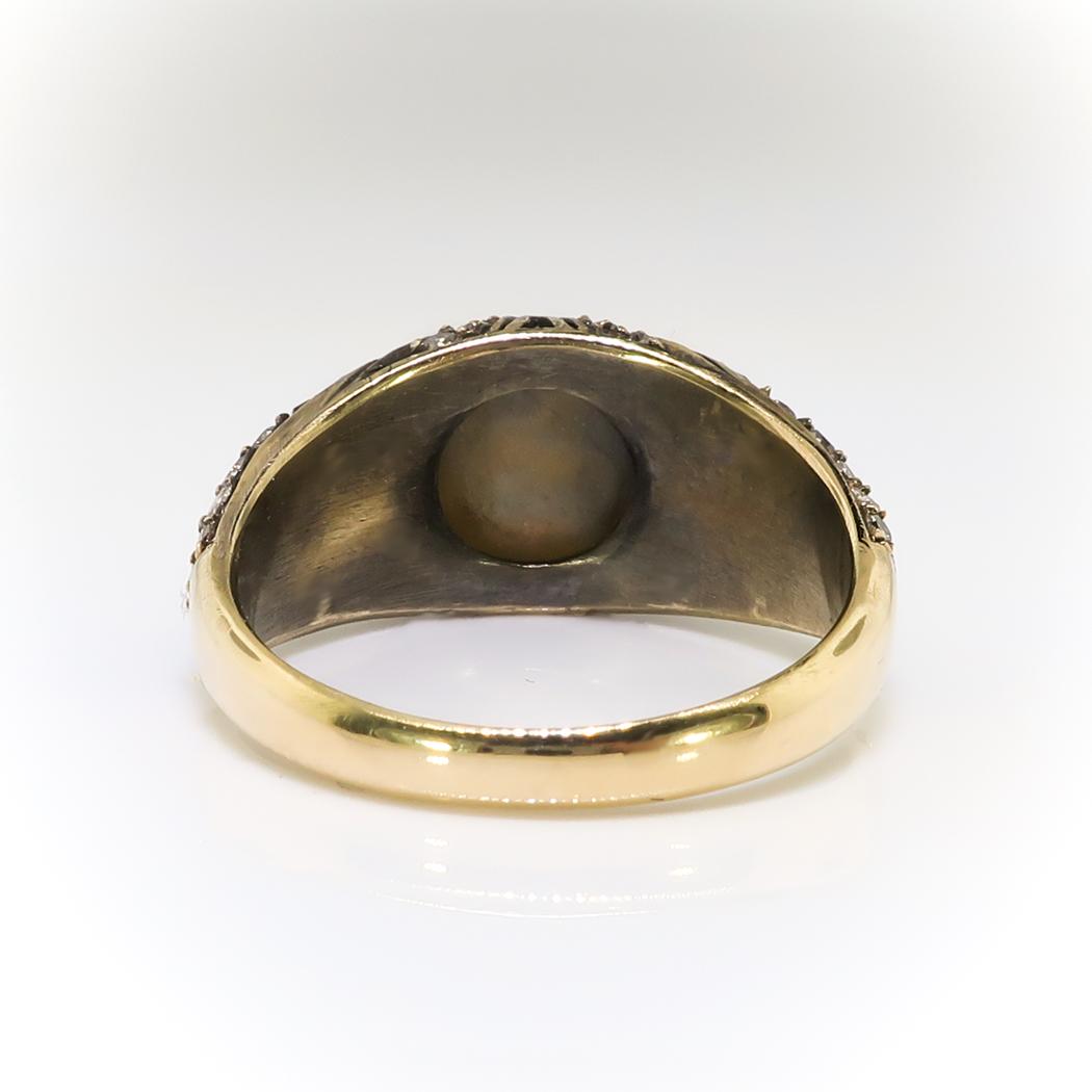 Antique Chrysoberyl Cats Eye Diamond Ring Vintage Tulip 3.10