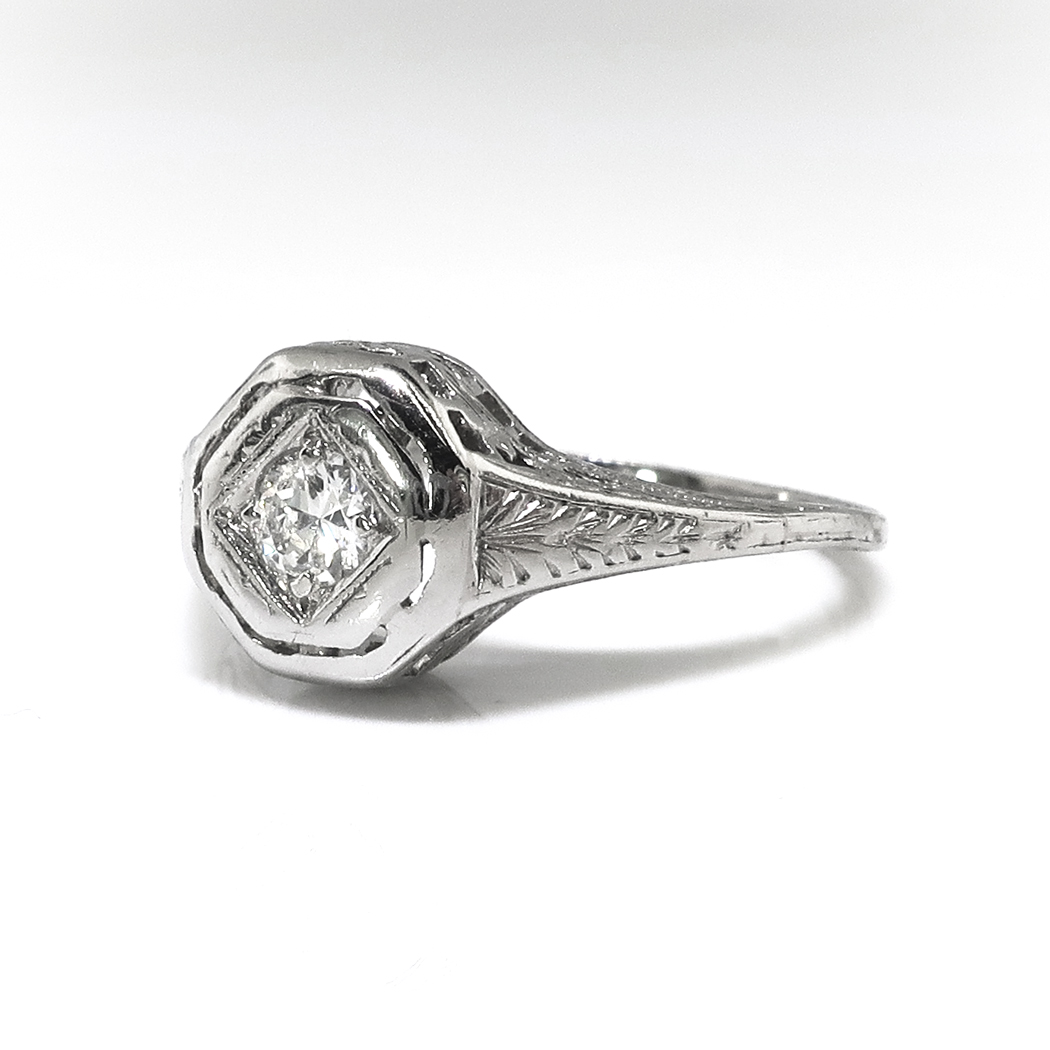 Art Deco .15ct Diamond Solitaire Platinum Octagonal Engagement Ring ...