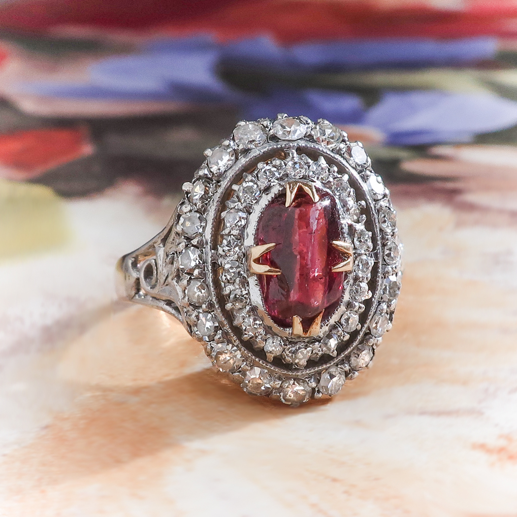 Antique Edwardian Garnet and Diamond Double Halo Ring 14k SS Antique Vintage Estate Jewelry Jewelry Finds