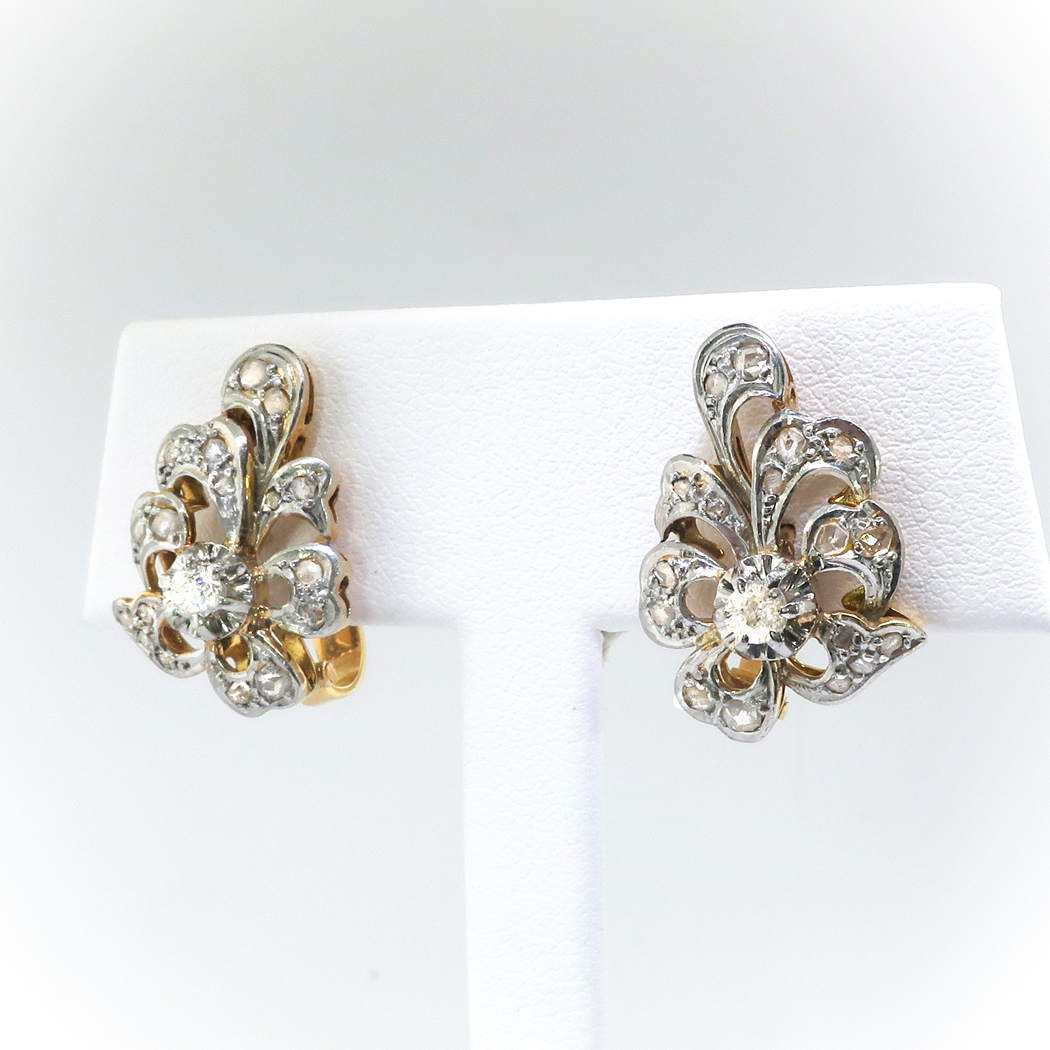 Vintage Diamond Bow Flourish Earrings Platinum 18k | Antique Vintage ...