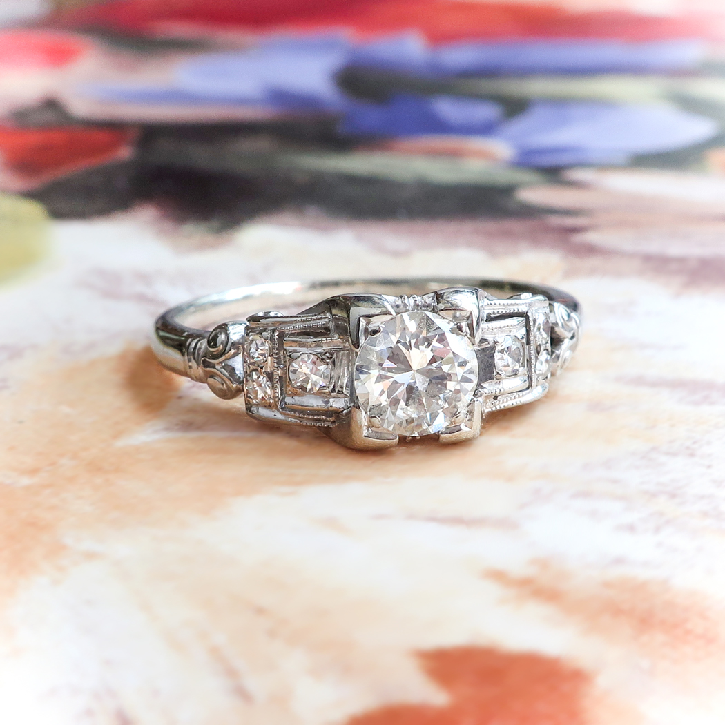 Art Deco Vintage .50ct t.w. Old Cut Diamond Engagement Ring 18k White ...