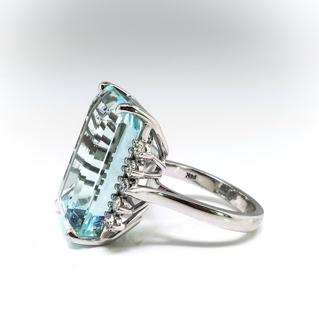 Vintage Aquamarine Diamond Ring 14.65ct t.w. Cocktail Statement Wedding ...