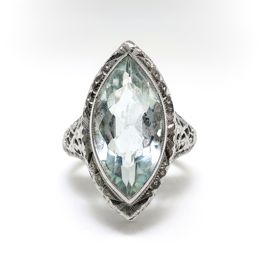 Elizabeth Design#158 Made To Order Aquamarine Ring Solid Sterling Silver 3ct Simulated Aquamarine Victorian Wedding Edwardian Filigree