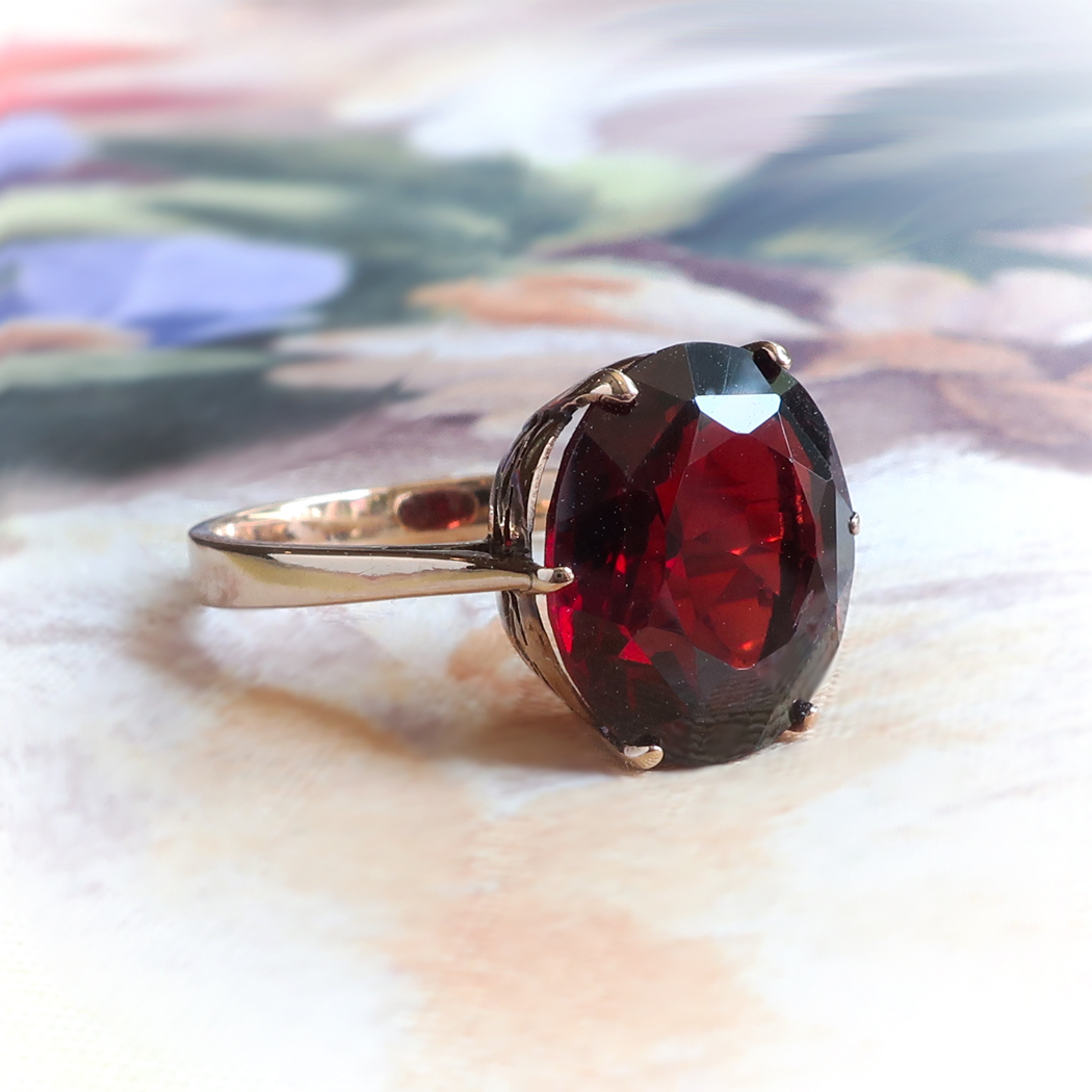 Antique 7ct Oval Garnet Solitaire Ring Circa 1920 s Edwardian