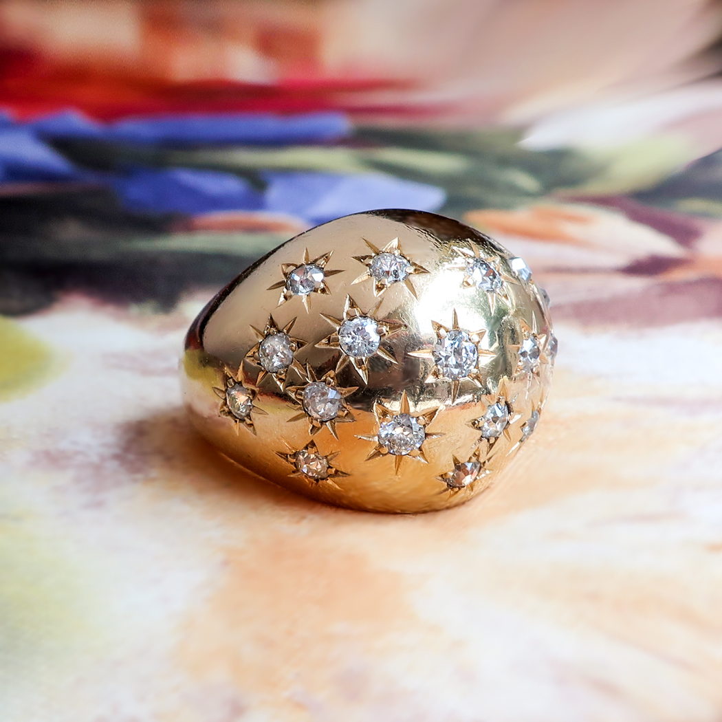 14K Gold and Diamond Bombe Ring Starset