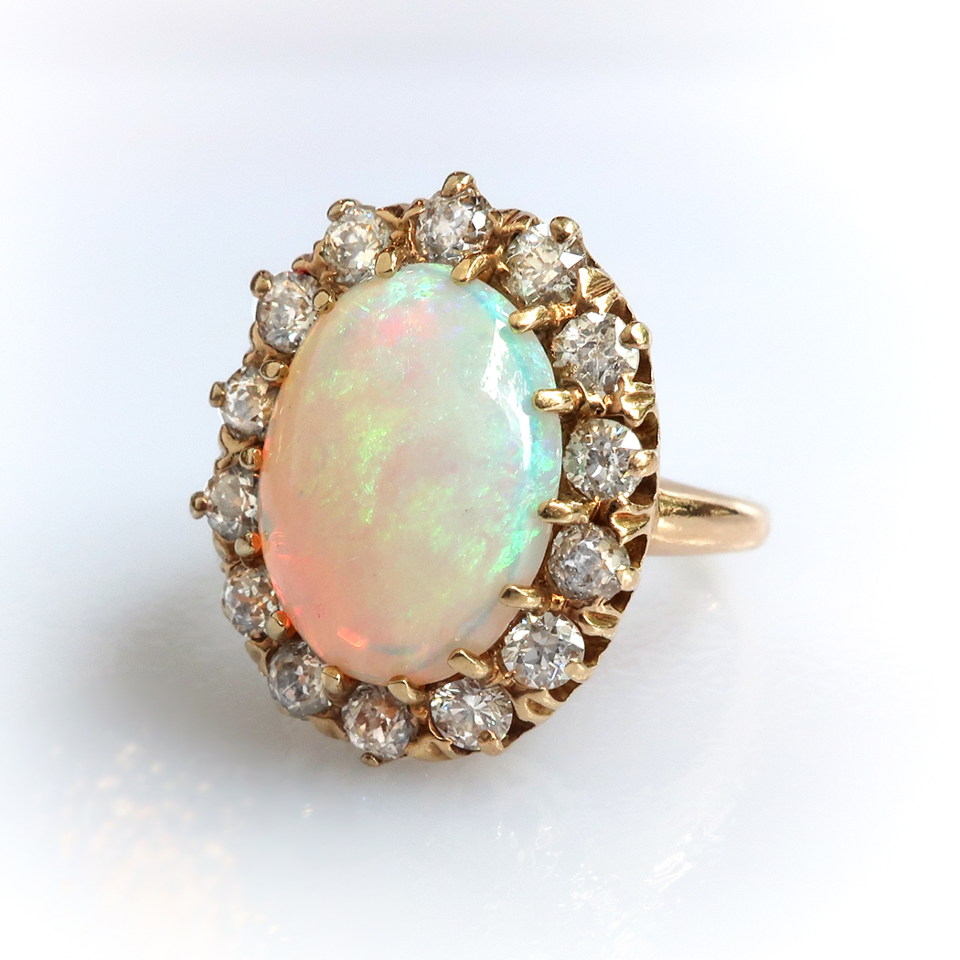 Antique Opal Diamond Ring Circa 1900's 4.94ct t.w. European Cut Diamond ...