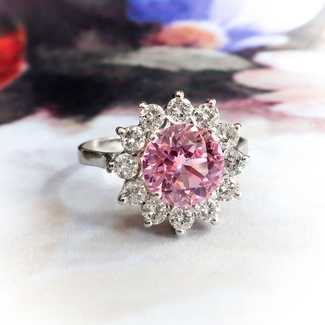 Vintage Pink Sapphire & Diamond Ring