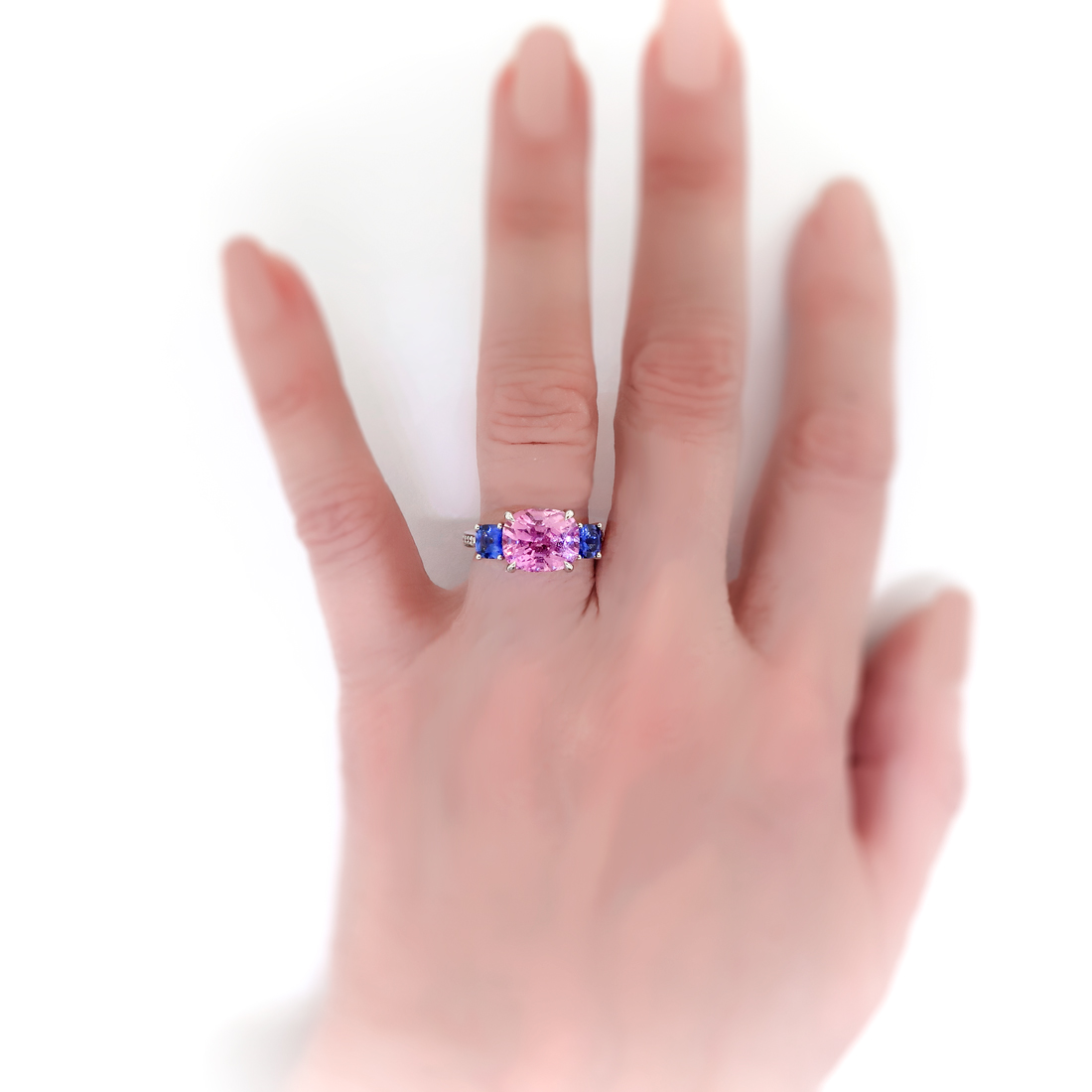 Cushion Sapphire Diamond Ring Estate 7.42ct t.w. Sideways Set Paulo