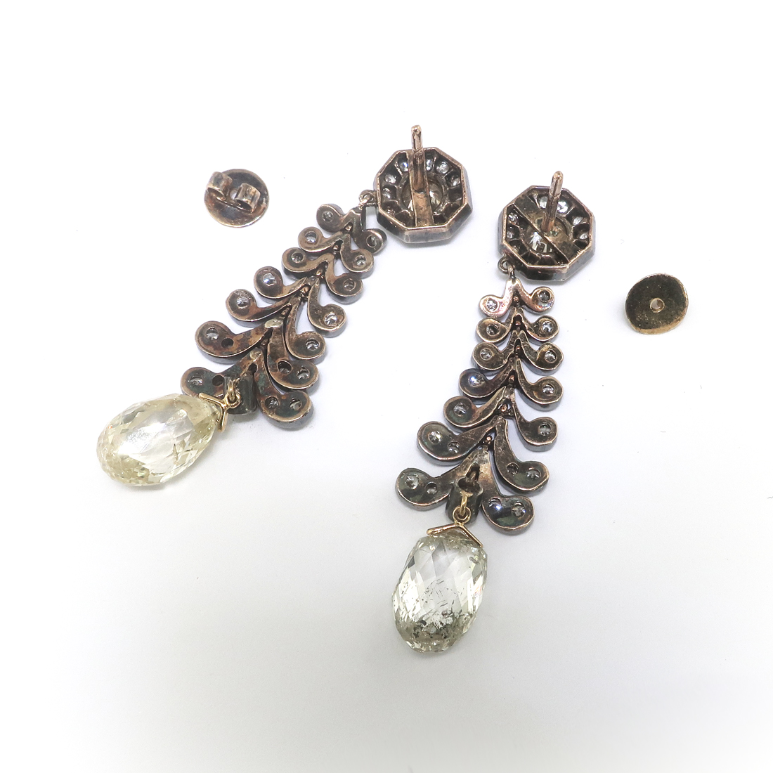 Vintage Chandelier Diamond Earrings Estate 1990's 11.91ct t.w. Rose Cut Briolettes Drop Antique