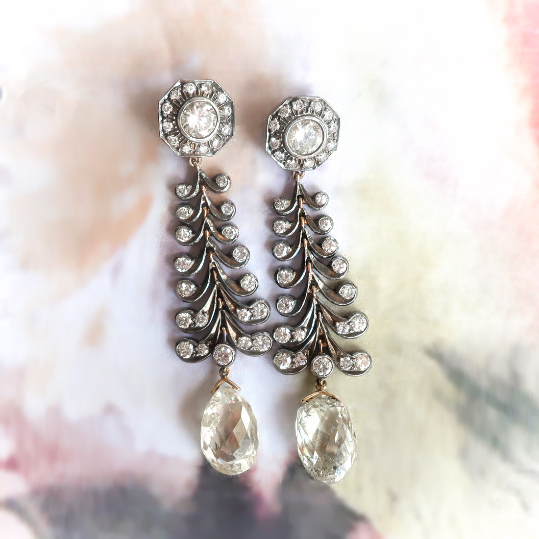 Vintage Chandelier Diamond Earrings Estate 1990's 11.91ct t.w. Rose Cut Briolettes Drop Antique