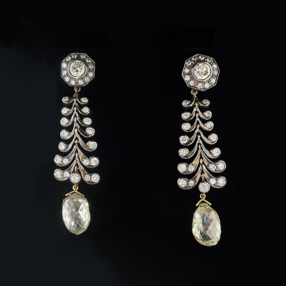 Vintage Chandelier Diamond Earrings Estate 1990's 11.91ct t.w. Rose Cut Briolettes Drop Antique