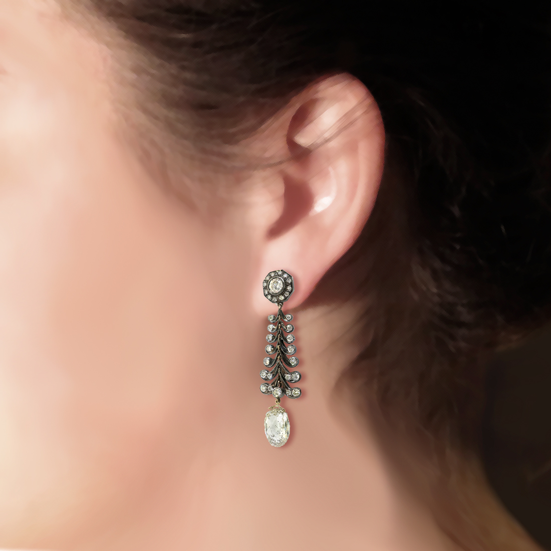 Vintage Chandelier Diamond Earrings Estate 1990's 11.91ct t.w. Rose Cut Briolettes Drop Antique