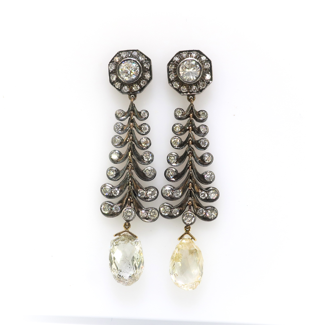 Vintage Chandelier Diamond Earrings Estate 1990's 11.91ct t.w. Rose Cut Briolettes Drop Antique