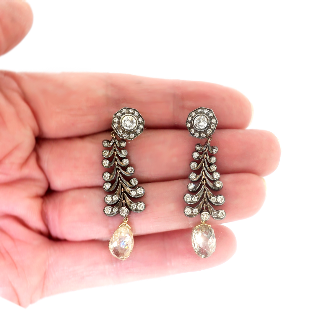 Vintage Chandelier Diamond Earrings Estate 1990's 11.91ct t.w. Rose Cut Briolettes Drop Antique