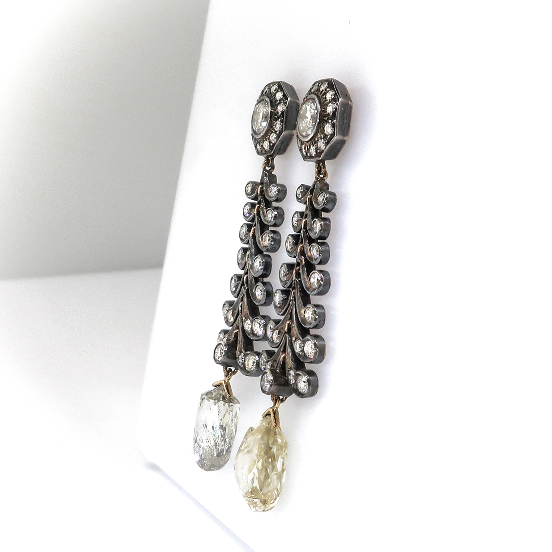 Vintage Chandelier Diamond Earrings Estate 1990's 11.91ct t.w. Rose Cut Briolettes Drop Antique