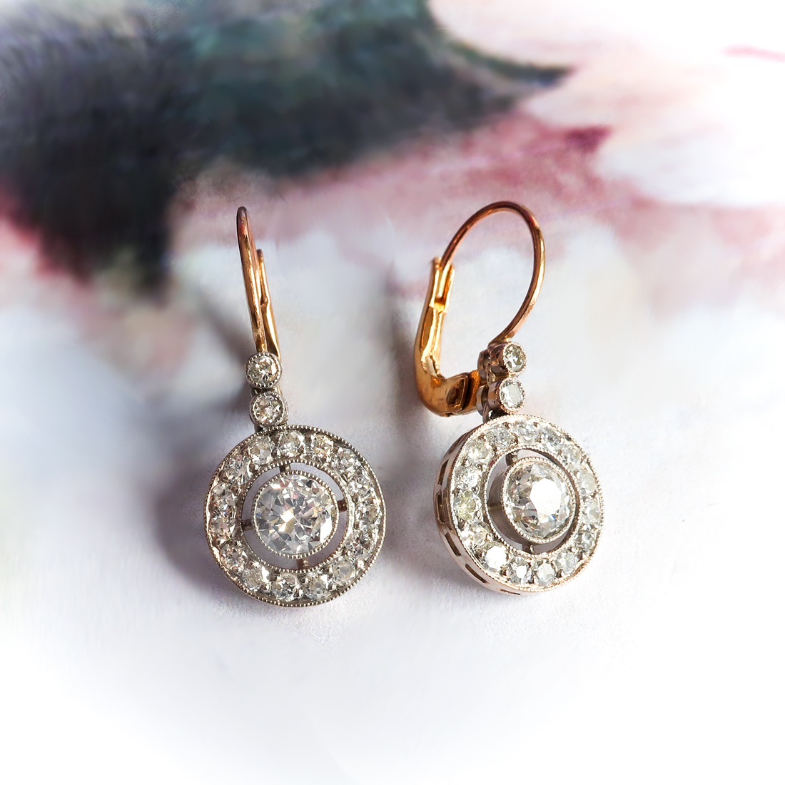 Art Deco Diamond Earrings Vintage 1930 s 1.42ct t.w. Antique Wedding Chandelier Drop Earrings Platinum 18k Yellow Gold Studs Antique Vintage Estate Jewelry Jewelry Finds
