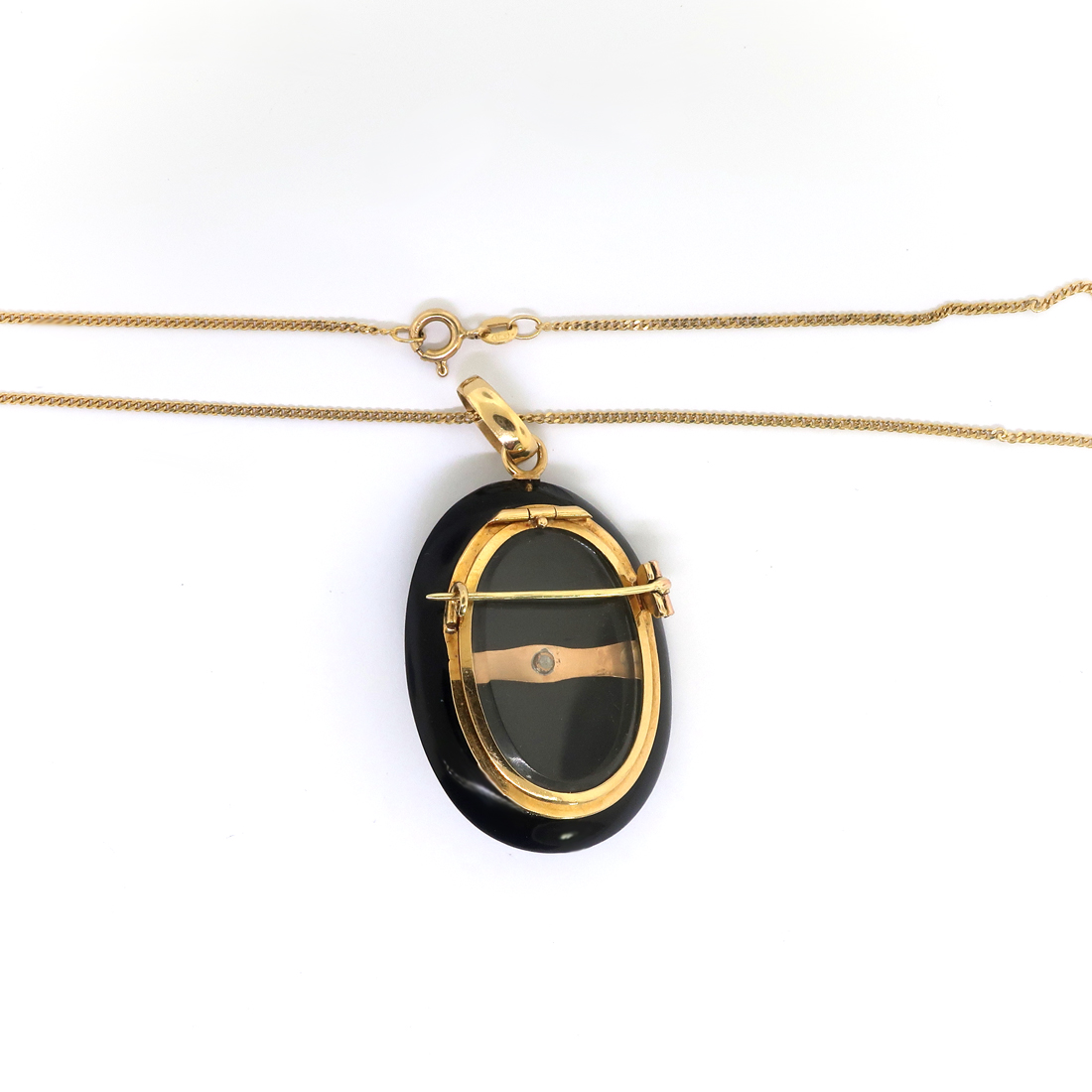Antique Onyx Diamond Locket Victorian 1890 s Memento Mori Mourning Pin 
