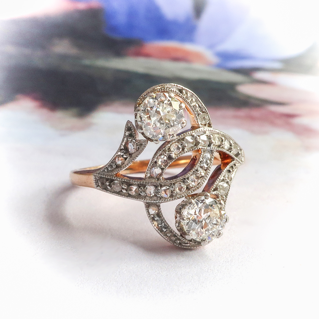 Antique Toi Et Moi Engagement Ring 10 S Victorian 72ct T W Old European Cut Rose Cut Vintage Wedding Ring 18k Rose Gold Platinum Antique Vintage Estate Jewelry Jewelry Finds