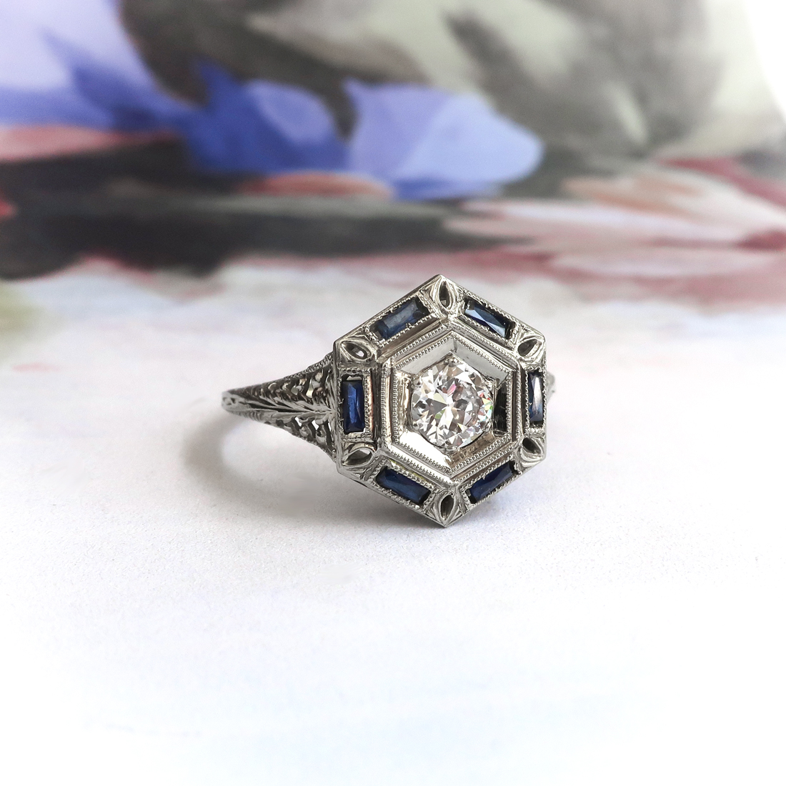 Art deco deals hexagon ring